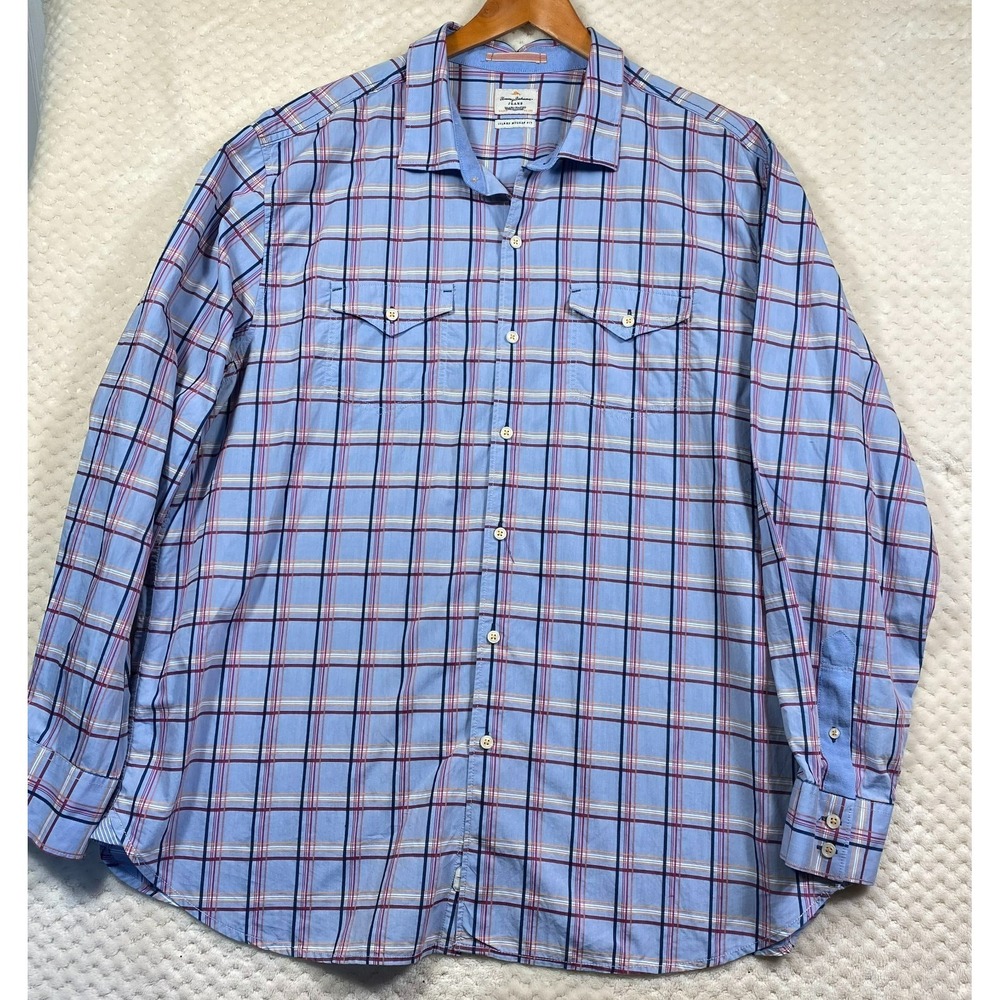 TOMMY BAHAMA Jeans Island Crafted Modern Fit Men's Blue Plaid Shirt XXL 2XL